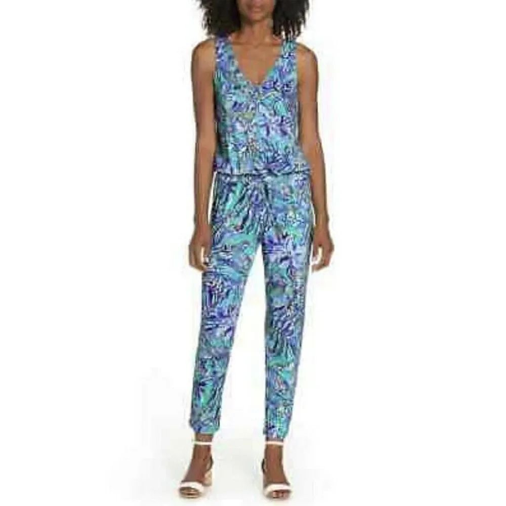 Lilly Pulitzer Paulina Jumpsuit, Size XXS, Bennet Blue Sneak a Peak Print